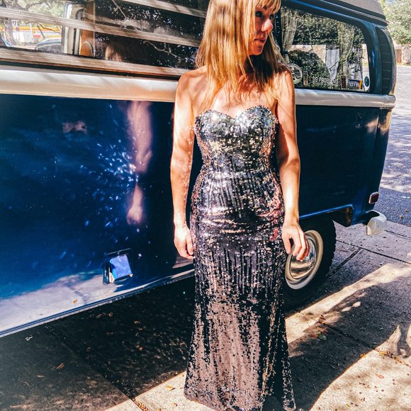 Night Moves Dresses & Skirts - Dramatic Strapless Sequin Formal Dress by Night Moves